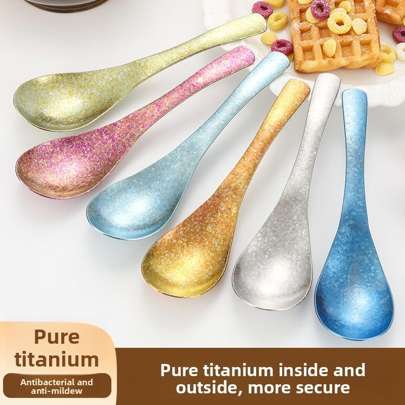 Titanium Soup Spoon for Household Outdoor Ice Flower Spoon