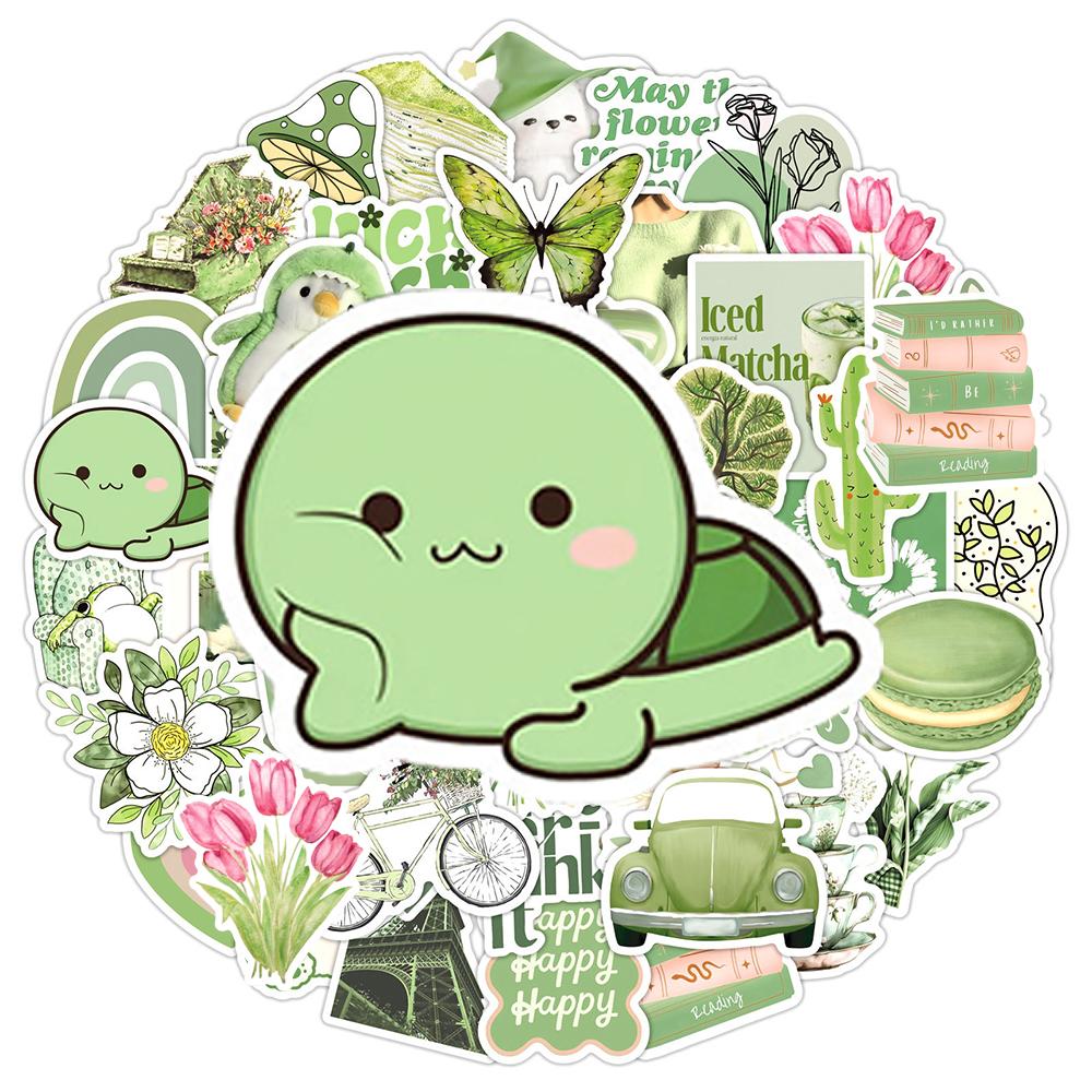 10/30/50pcs Green Vintage Cartoon Aesthetic Stickers Kawaii Girls Decal DIY Scrapbooking Notebook Laptop Waterproof Sticker Gift