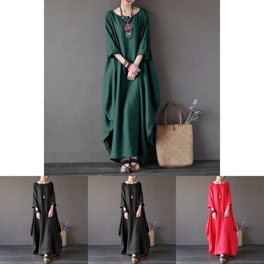 Timeless Design Usa Women Crew Neck Loose Cotton Baggy Maxi Dress Perfect For Summer Occasions