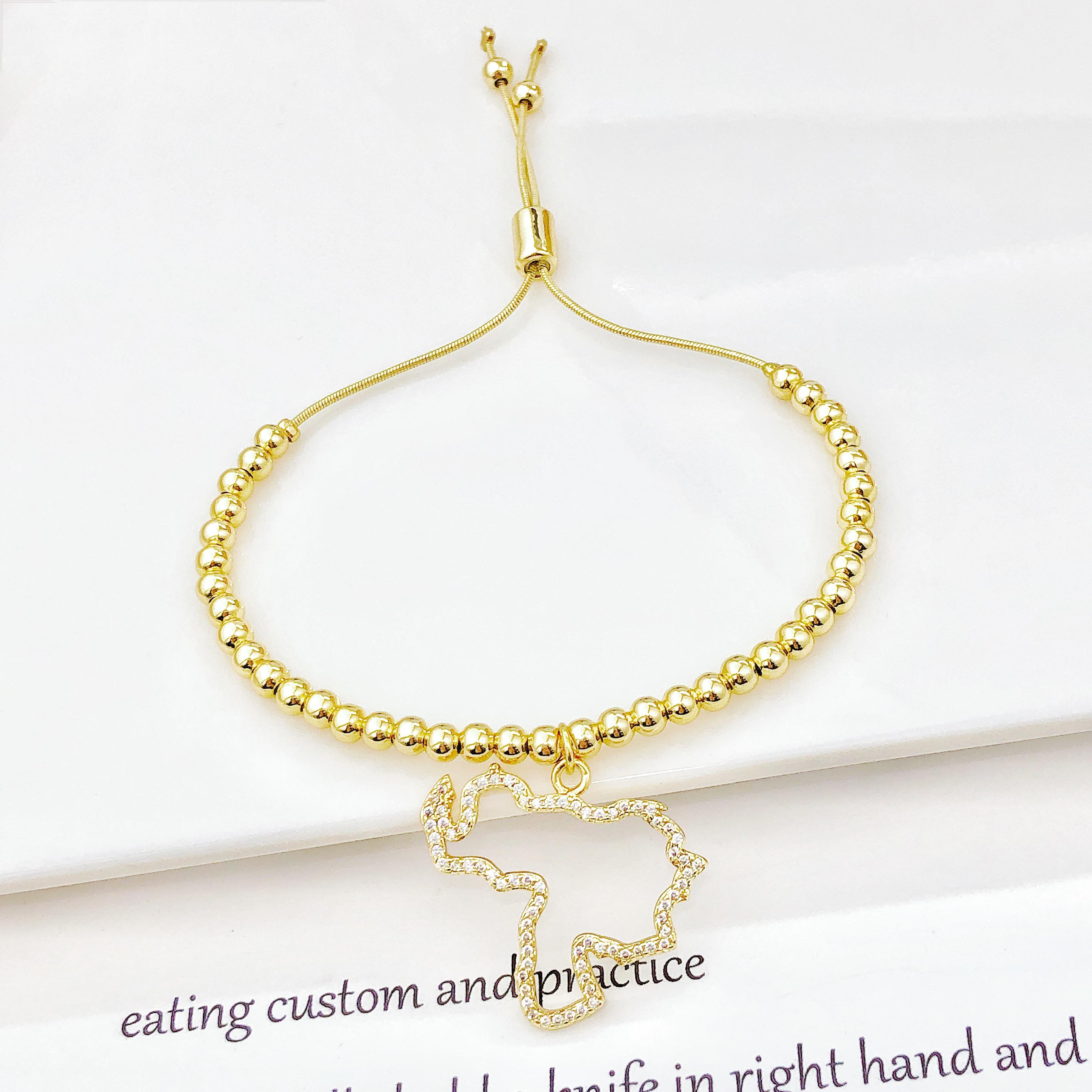 Hot Sale Country Map Bracelet Gold Plated Enamel Venezuela/Africa Flag Pendant Beaded Cuff Bangle For Men Women Jewelry Gift