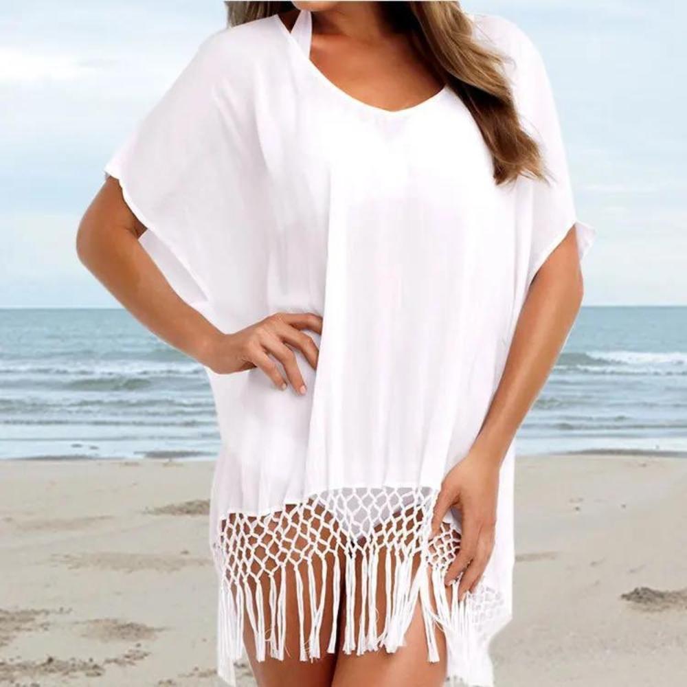 Kimono Dress Cape Tunic Pareo Summer Beach White Boho with Lace