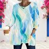 Women Plus Size Beige Brown Yellow Tie Dye Printed Round Neck Long Sleeve Loose T Shirt With Pockets