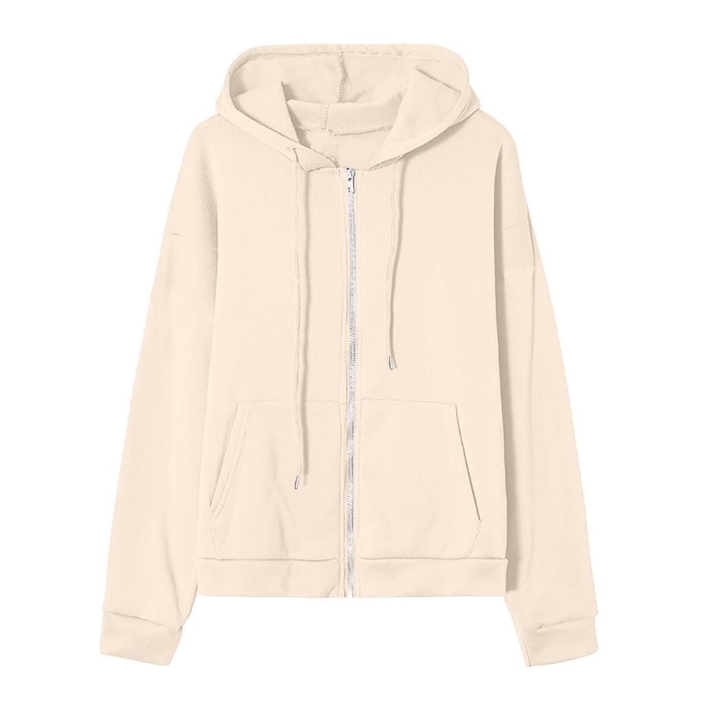 Women's Fashion Casual Solid Color Sweatshirt Autumn/Winter Long Sleeve Pocket Cardigan Jacket Zipper Hoodie Coat