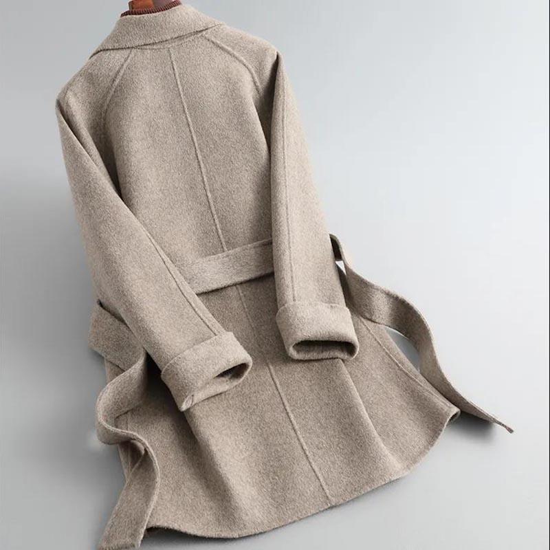 Wollmantel Damen Herbst und Winter Doppelseitiger, verdickter, schlanker, mittellanger Wollmantel