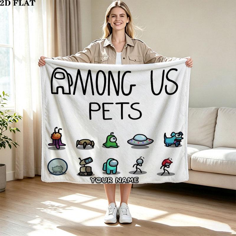 1PC Among Us Custom Name Patterned Flannel Blanket Suitable For All Seasons for Home Decor Warmth and Comfort Gifts Holiday Present