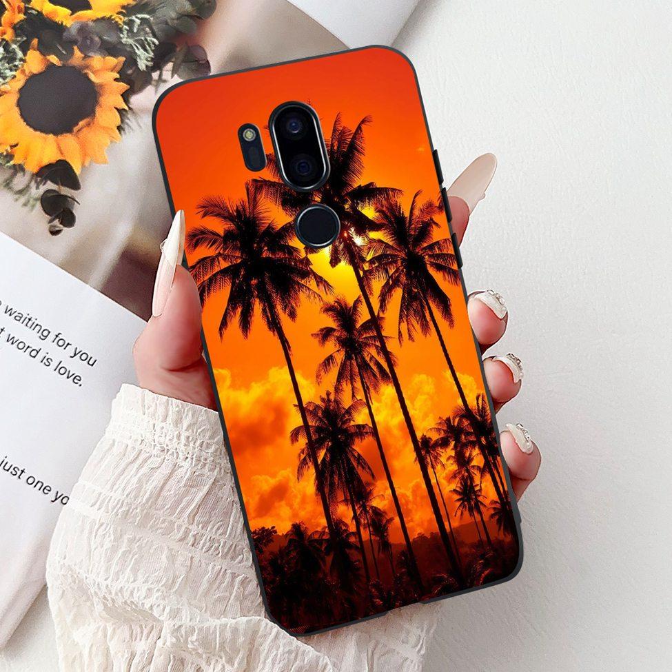 Para LG G7 ThinQ Funda Silicona Negra Gato Lindo Flores de Moda Trasera Pintada Genial Para LG G7ThinQ Funda de Teléfono LMG710EM