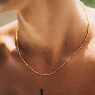 1,2mm Einfache Edelstahl-Kastenkette Halskette Goldfarbe Titanstahl Herren Halskette Mode Damen Schmuck Trend Accessoires