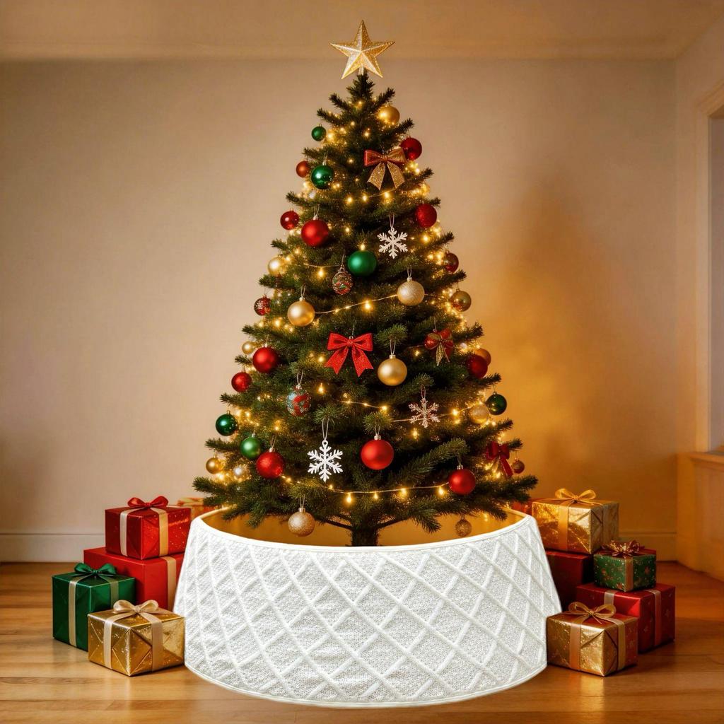 Knitted Christmas Tree Skirt & Apron for Holiday Decor