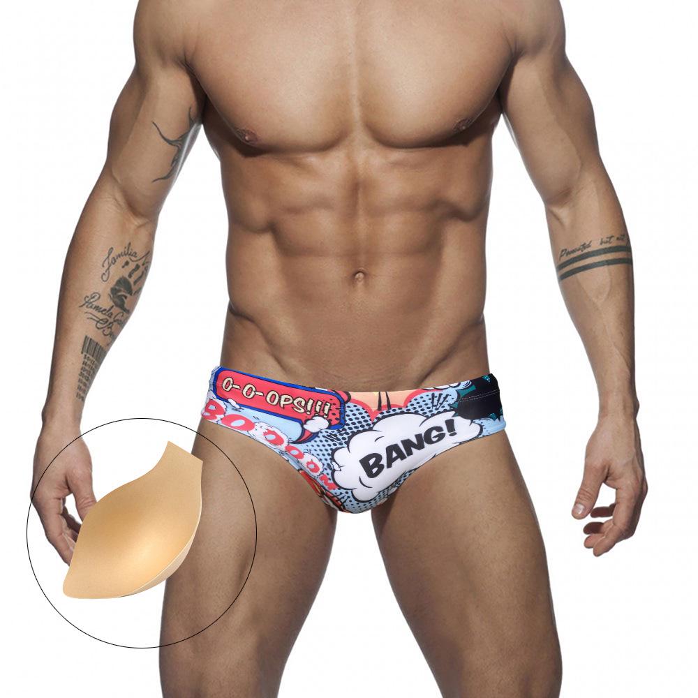 

JESSBORN Men s Explosion Print Triangle Swim Briefs - Anti-Exposure Beach and Professional Swimming Trunks M