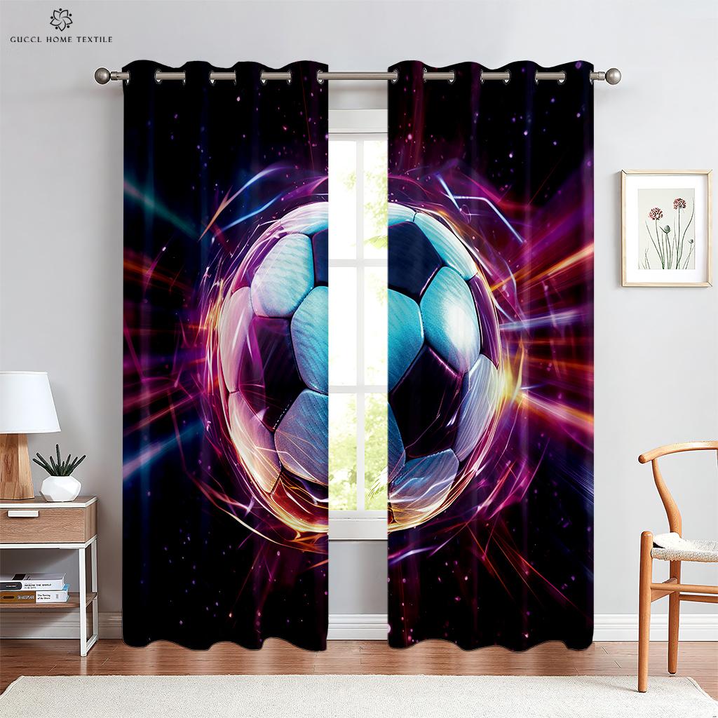 Football Print Curtains Watercolor Color Sports Boy Kids Room Living Room Kitchen Decoration Window Curtains Can Be Customized