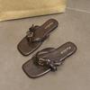 Retro Belt Buckle Flip-flops Summer Wear Flat Bottom Toe Cool Slippers Women's Casual Beach Slippers