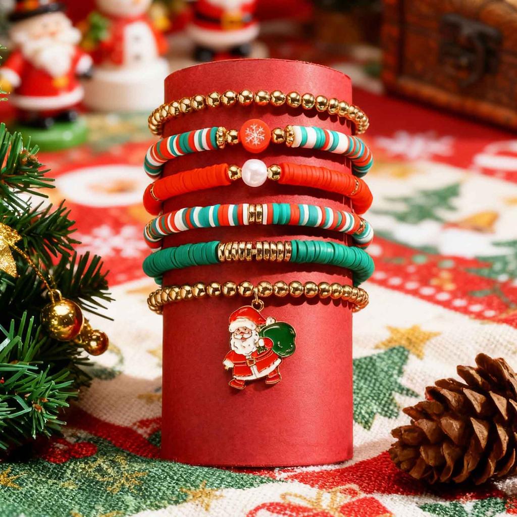 Christmas Series Stretch Bracelet Set, Stackable Colorful Beaded Elastic Bangle, Christmas Tree, Santa Claus, New Year Gift