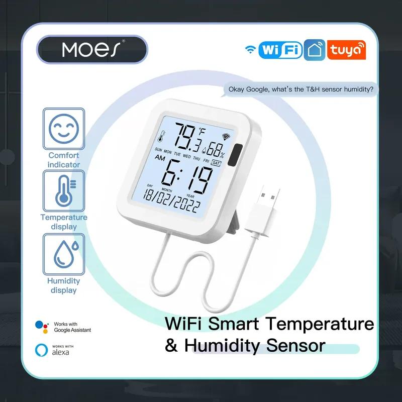 MOES WiFi Temperature & Humidity Sensor LCD Screen Infrared Sensing Backlight Smart Tuya APP Remote Control Alexa Google Voice
