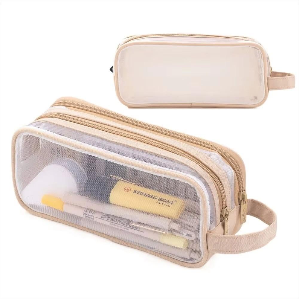 Clear Transparent Transparent Pencil Bag Double Layer Large Capacity Pen Case For School Students