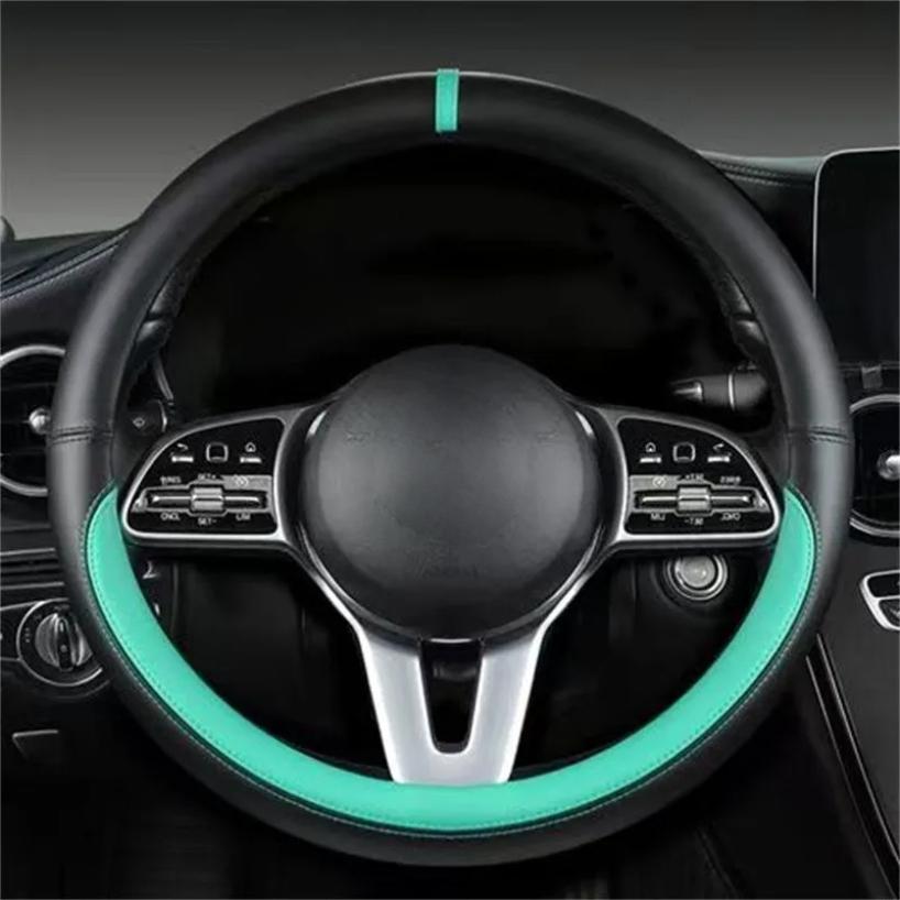 Full Leather Universal Car Steering Wheel Cover Breathable Anti Slip Car Decoration 37-38cm Steering Wheel Cover Accessories