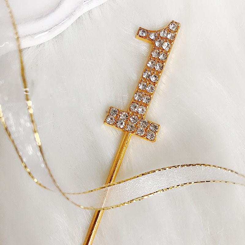 1PC Number"0-9" Cake Topper Gold Diamond-studded Cake Topper for Dessert Anniversary Birthday Party Decoration Wedding Supplies