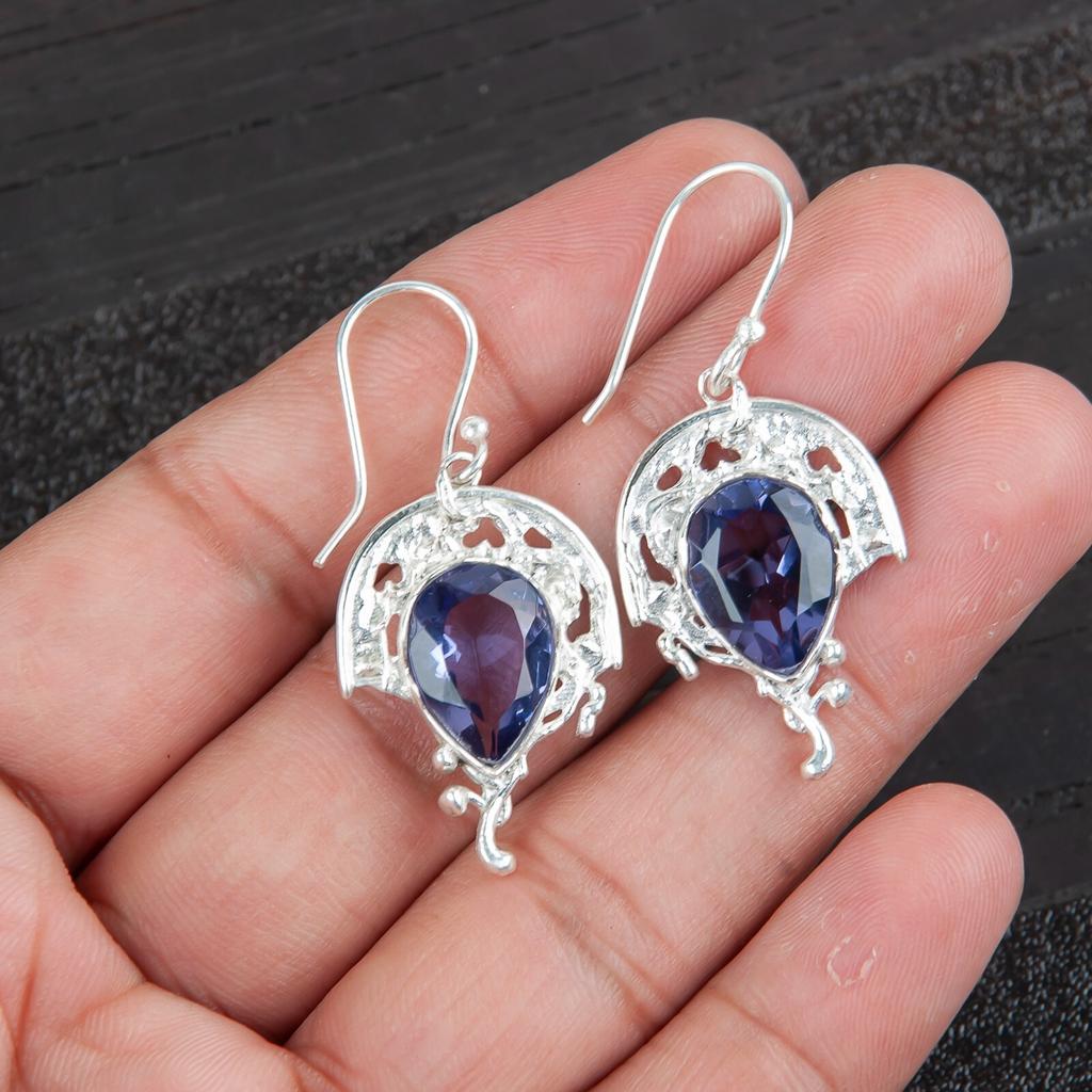 Iolite Gemstone 925 Sterling Silver Jewelry Handmade Designer Earrings For Women CE-5-6