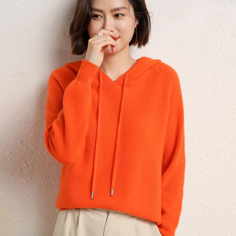 Women's 100% Wool Hooded Sweater for Fall/Winter - New Arrival Thick Knit Cashmere Base Layer