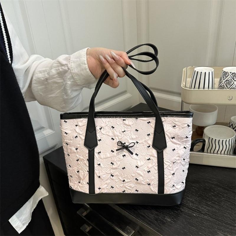 Niche design bow tote bag women's 2 new large-capacity pink shoulder bag commuter versatile underarm bag