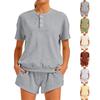 Damen Entspanntes Loungewear-Set: Kapuzenpullover mit kurzen Ärmeln kombiniert mit High-Waist-Shorts, Lässiges Zweiteiler-Outfit