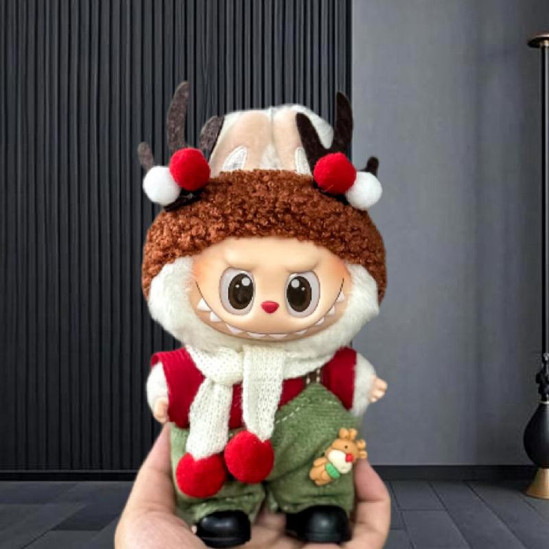 17cm Labubu Baby Doll Clothes Canvas Dress Changing Set Christmas New Year Outfit for 17cm Dolls