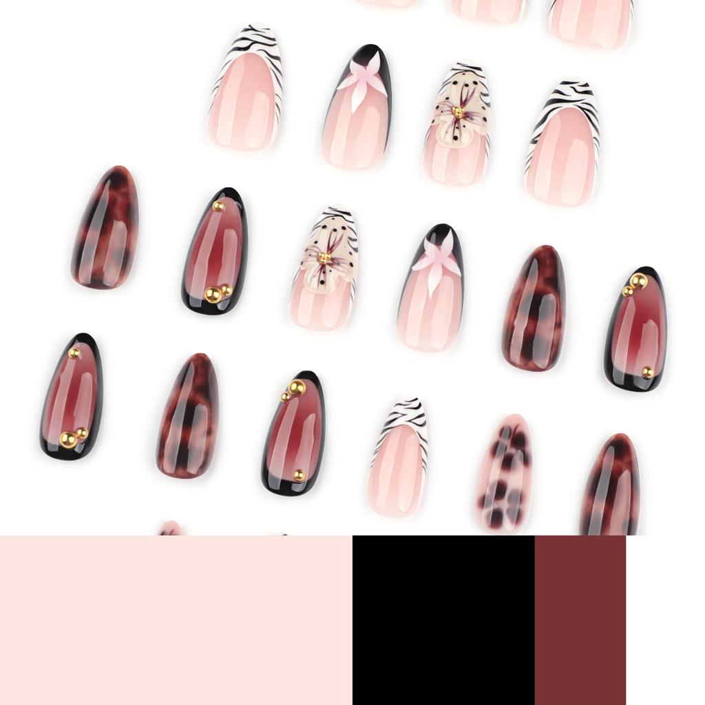 Autumn/Winter 3D Floral French Zebra Stripe Wearable Nail Tips