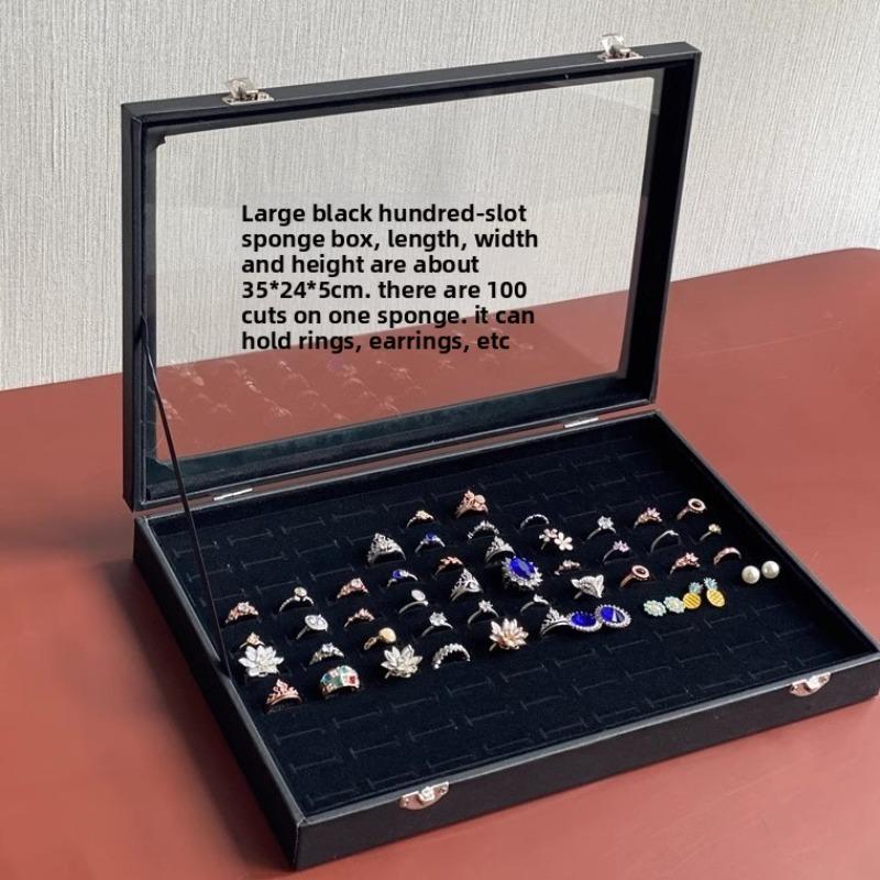 Pu Black Leather Jewelry Box Jewelry Display Box with Lid Transparent Dust Ring Earrings Necklace Bracelet Storage Box
