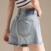 RAIN.CUN Women's High-Waist Ripped A-Line Denim Shorts