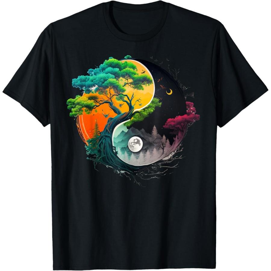 Nature Taoism Yin Yang Symbol on Zen Taijitu Yin Yang T-Shirt S