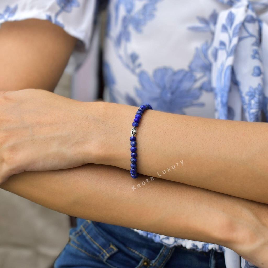 Genuine Lapis Lazuli Bracelets Evil Eye Charm Bracelets Healing Bracelets for Women Beaded Gemstone Bracelet Adjustable Bracelets Gifts