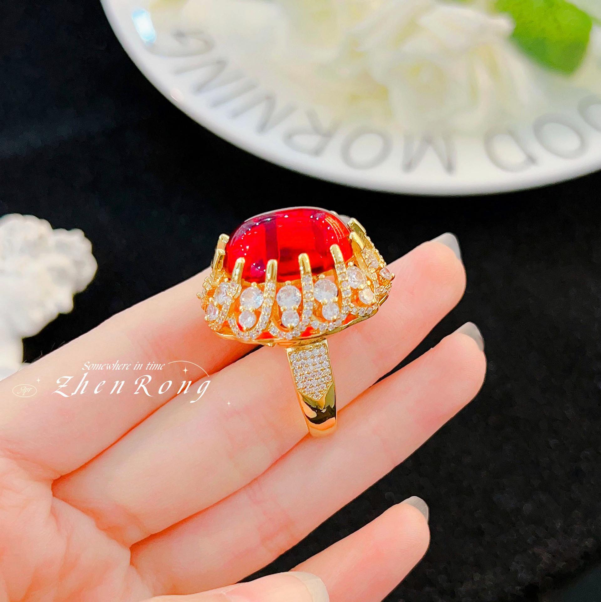 Internet Celebrities Song And Song With The Same Antique Style Italian Retro Court Style Weaving Gold Craft Ruby Ruby Ring