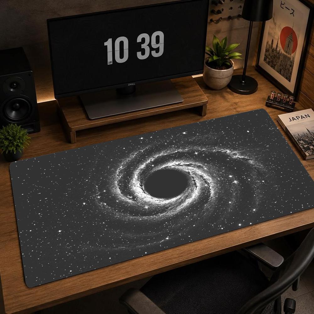 Space Mousepad XXL Monochrome Galaxy Vortex Deskpad Non‑Slip Rubber Starfield Art Pc Game Keyboard Mats Gamer Computer Desk Mats