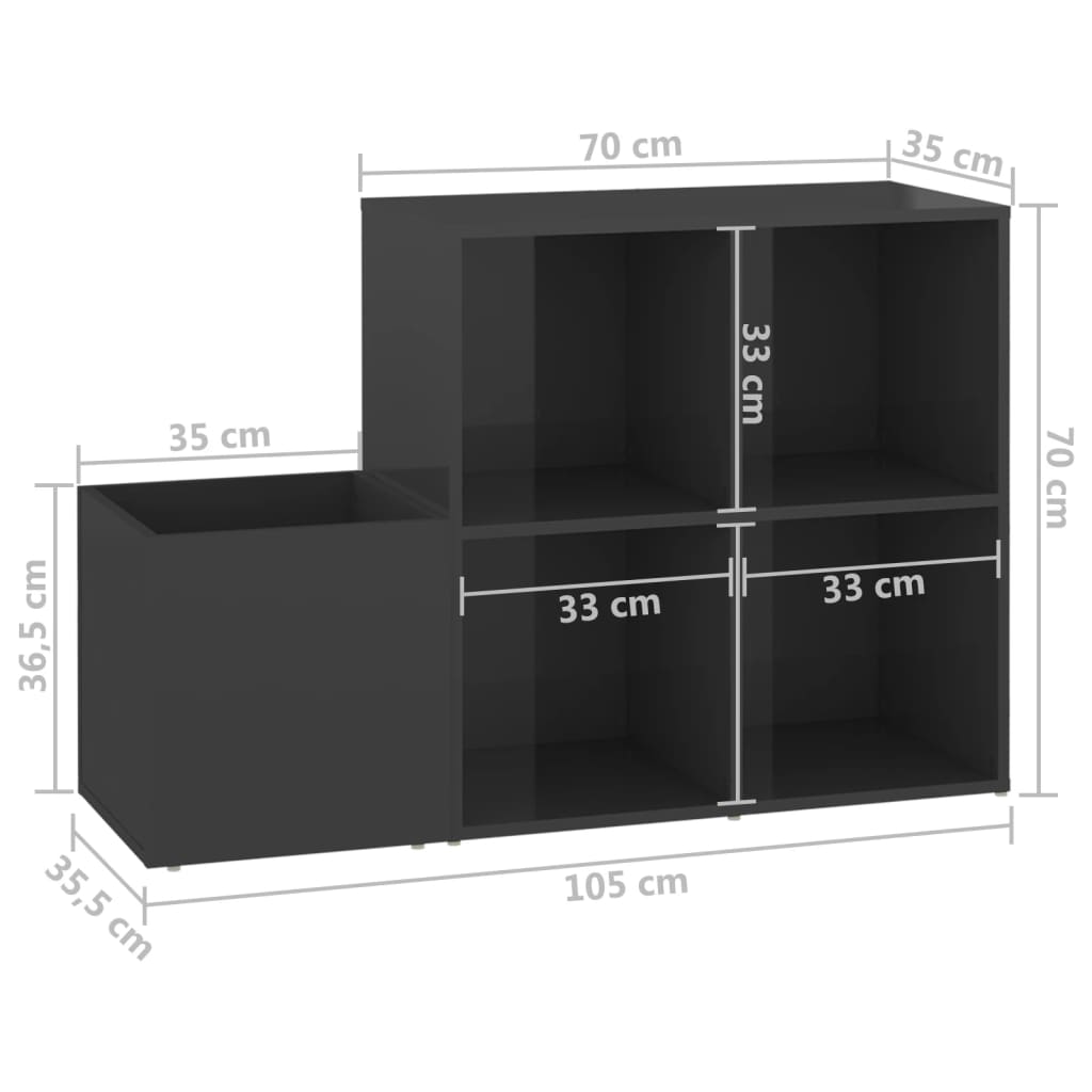 Vidaxl Shoe Cabinet, Grey With Gloss, 105X35.5X70 Cm