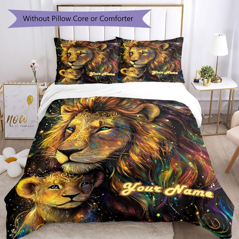 3PC Custom Name Lion Majesty Artwork Bedding Set Duvet Cover Closure Includes 1 Duvet Cover & 2 Pillowcases for Bedroom