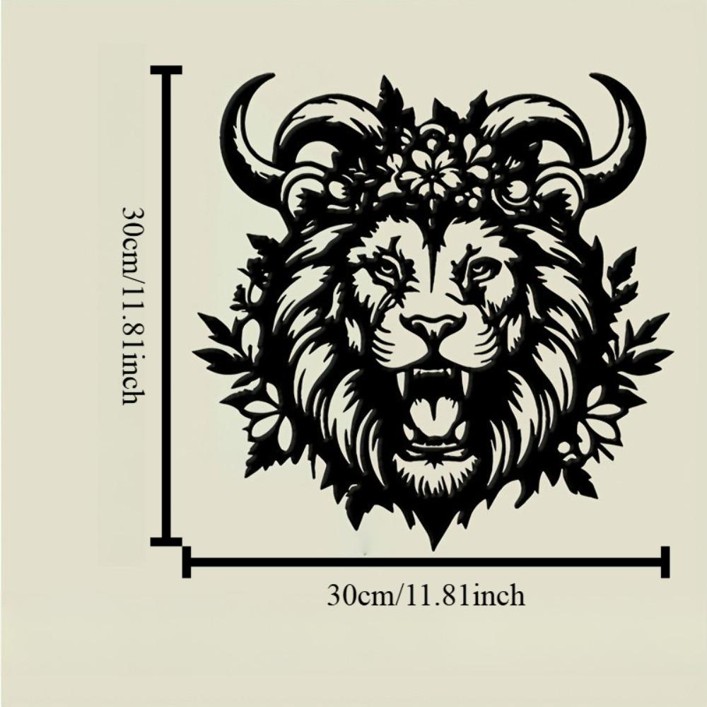 

Black Iron Mythical Horned Lion Wall Sculpture, Greek Roman Foliage Decor, Bold Mask Like Design for Living Room Bar, Christmas Thanksgiving Gift 12in