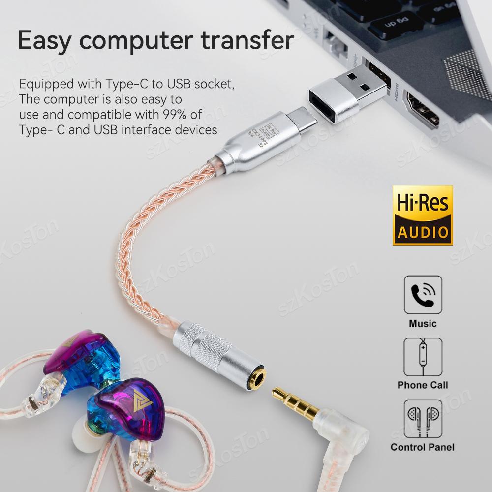 CX31993 DAC HiFi Headphone Amplifier Type C to 3.5mm Adapter 32b/384kHz Audio Decoder IEM AMP for iPhone15 Samsung ConverterGood product