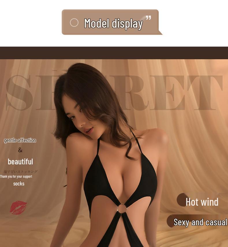 Sexy Halterneck Strappy Backless Open Crotch Bodysuit Lingerie Set 1635
