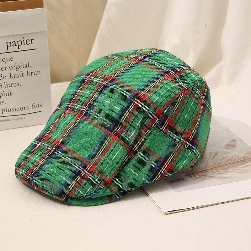 Beret men's and women's spring and autumn fashion plaid cap women's British literary forward hat outdoor sun protection hat