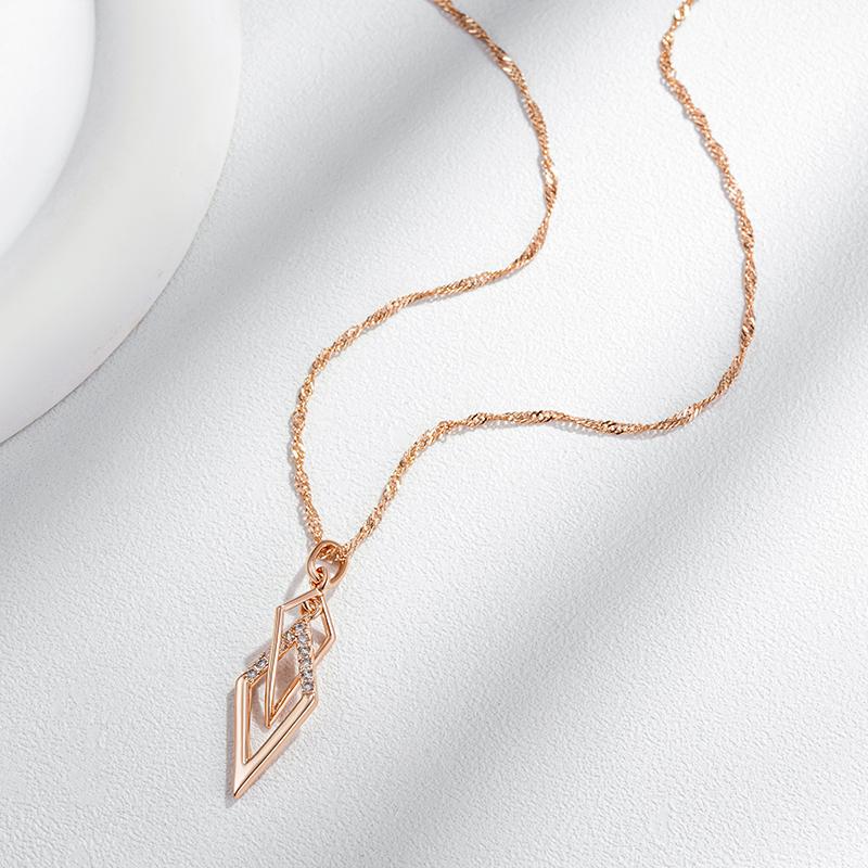 Colar Pingente Rombo Vazado Brilhante da Moda Para Mulheres Zircônia Natural Incomum Cor Ouro Rosa Joias Finas Diárias