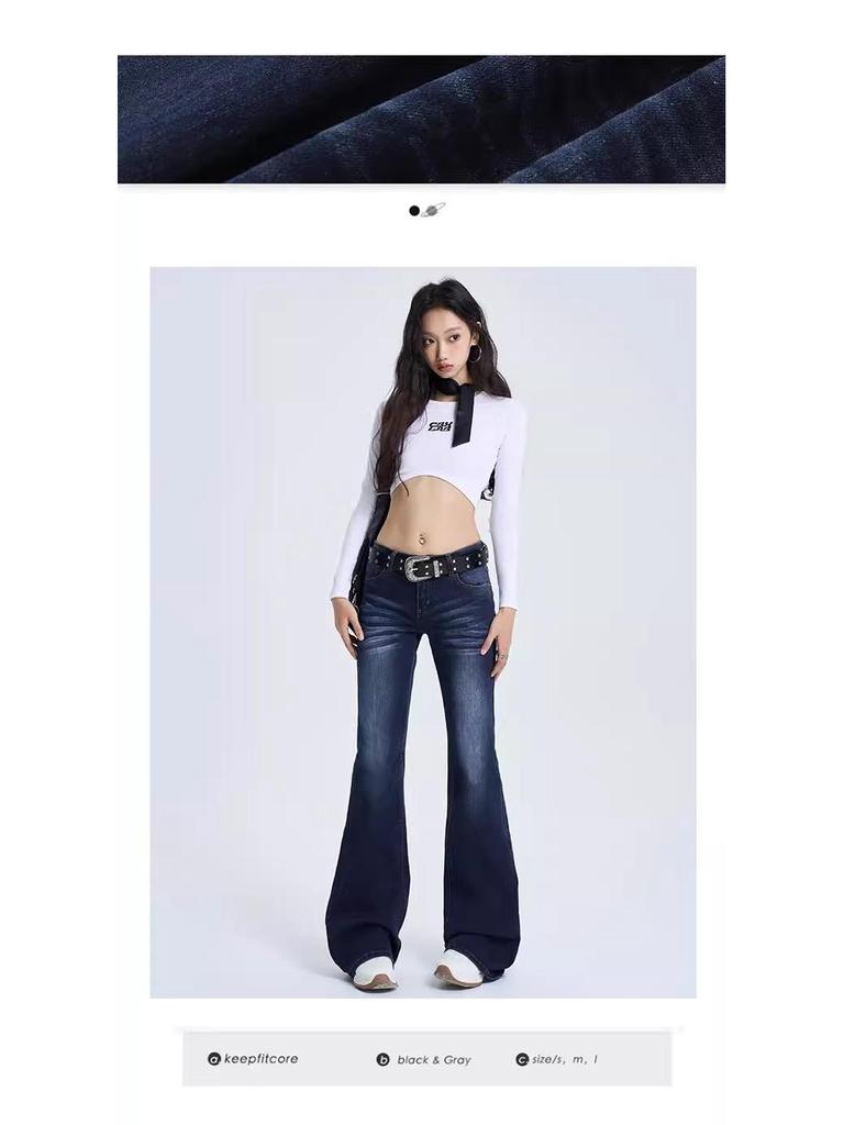 Nostalgic Blue Women's Low Waist Distressed Micro Flare Jeans - Summer Retro Style