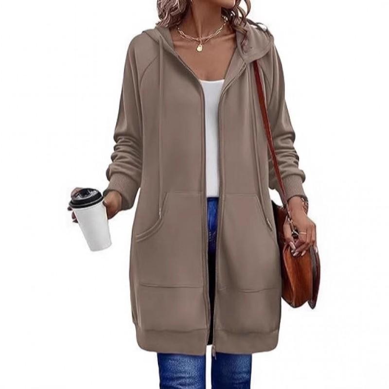 Womens Oversized Long Hooded Zip-Up Sweatshirt Loose Fit Casual Acrylic Pullover Jacket Fall