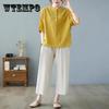 Cotton and Linen Short-sleeved Shirt Women's New Mother Summer Linen Top Loose Cover Belly Slimming Western Style Suit