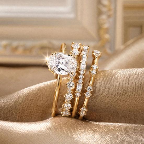 4 Pcs Stackable Rings for Women, Sparkly Cubic Zirconia Rings, Minimalist Statement Wedding Engagement Promise Rings