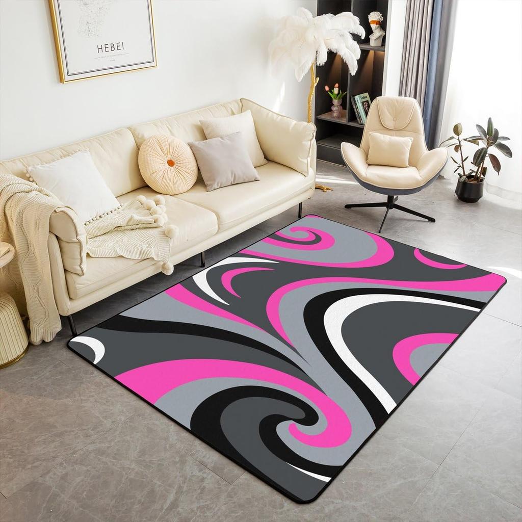 Erosebridal Pink Grey Black Abstract Area Rug 3x5 Geometric Spiral Modern Rug for Bedroom Living Room Abstract Stripe Ombre Fluid Carpet Dec