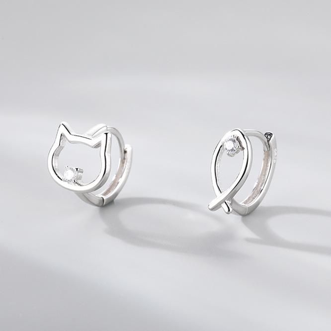 Asymmetrical Cat Fish Design Niche Earrings, High-End Trendy Ear Cuff Gift for Women Birthday