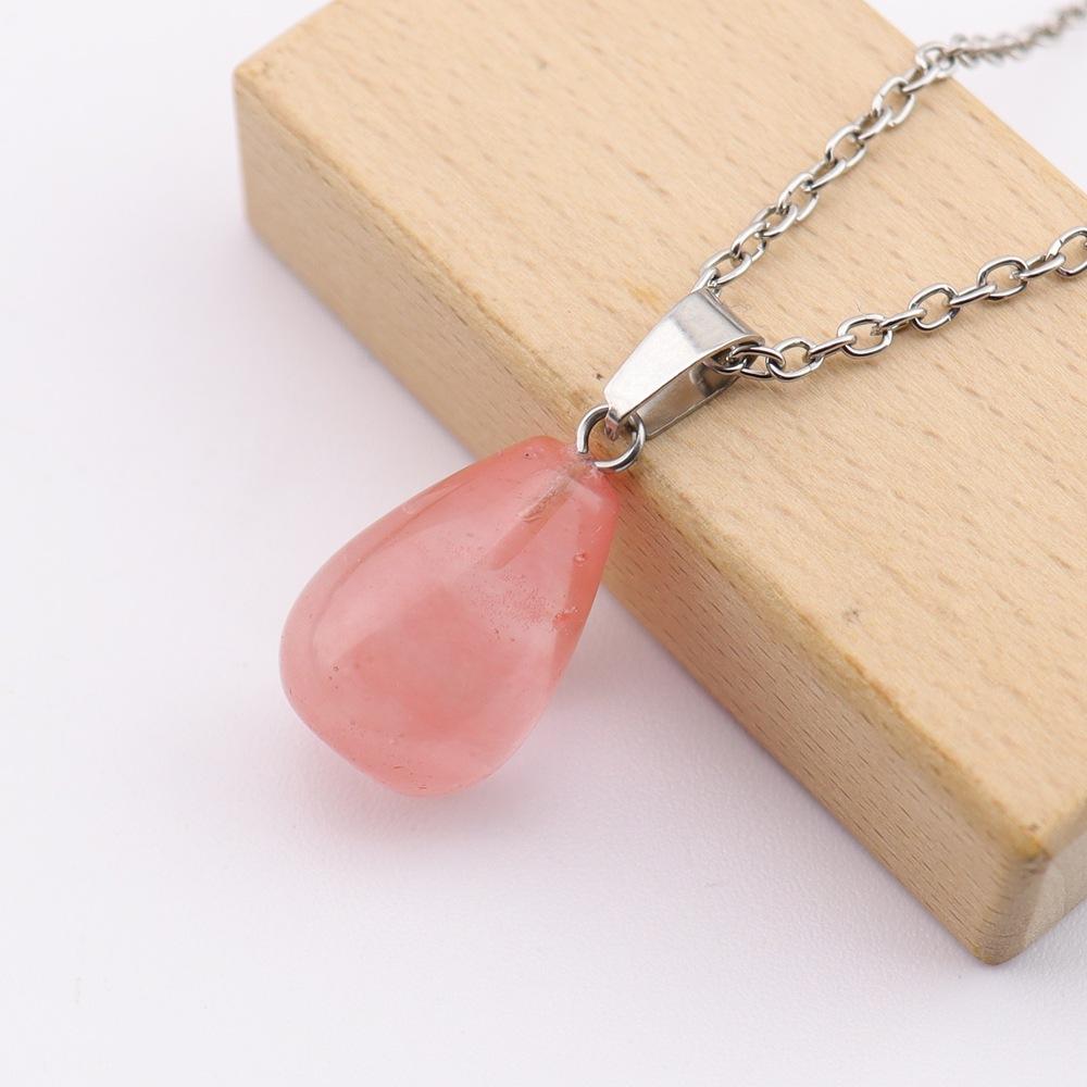 Water Drop Necklace Pendant Natural Stone Agate Round Pendant Powder Crystal 13 * 18Mm Natural Stone Pendant Necklace N765