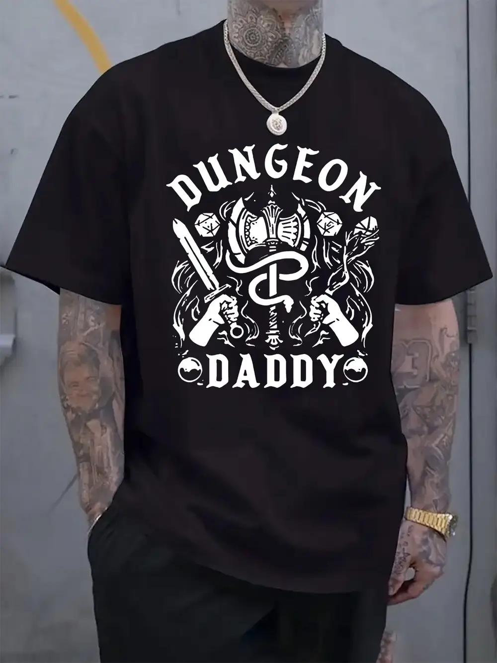 

Dungeon Daddy Graphic Print Black Crew Neck T-shirt - Casual Short Sleeve Tee with Skull & Crossbones Design S