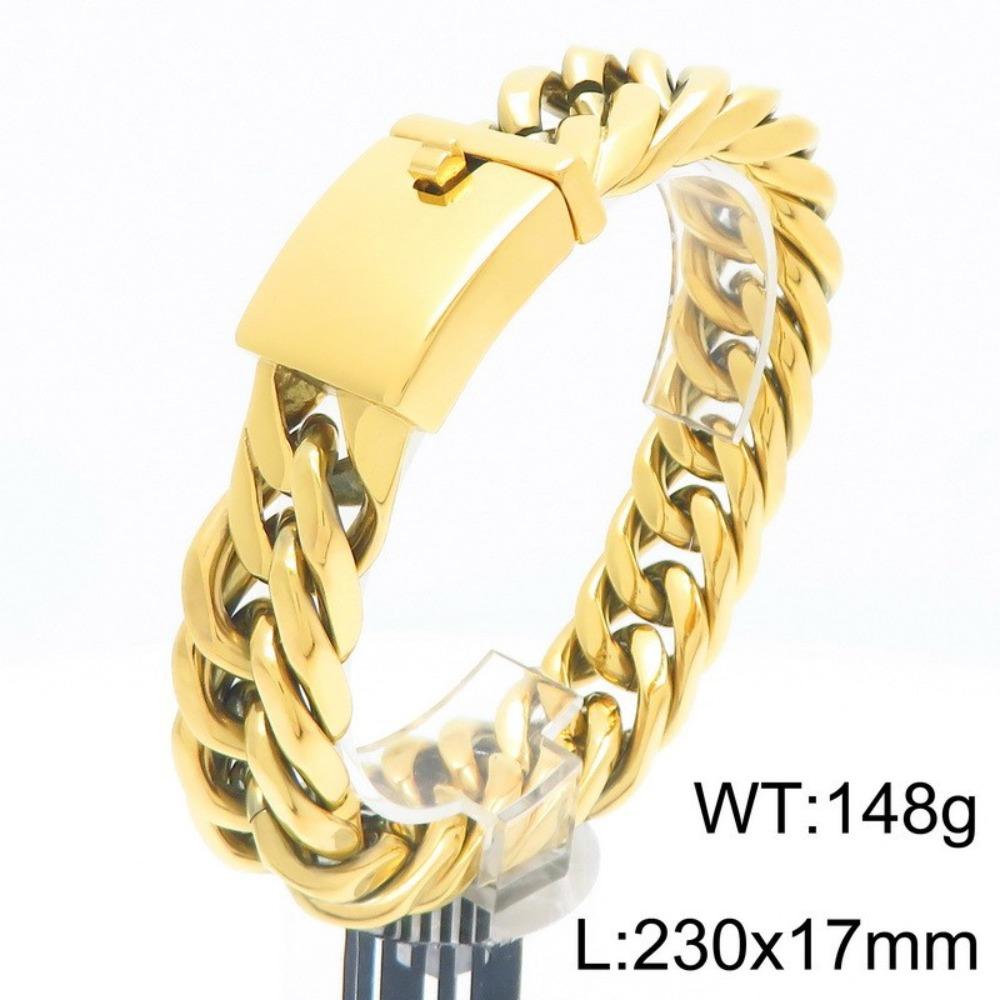 European and American Simple Electroplated Gold Four-sided Ground Titanium Steel Men's Bracelet