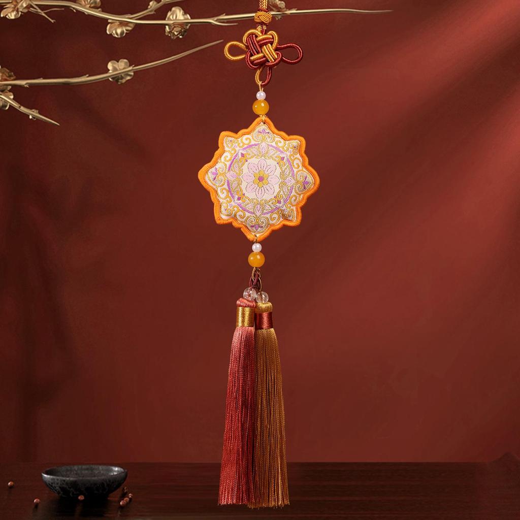 Silk Sunflower Dunhuang Embroidery Sachet with Tassel - Ethnic Style Hanfu Decoration