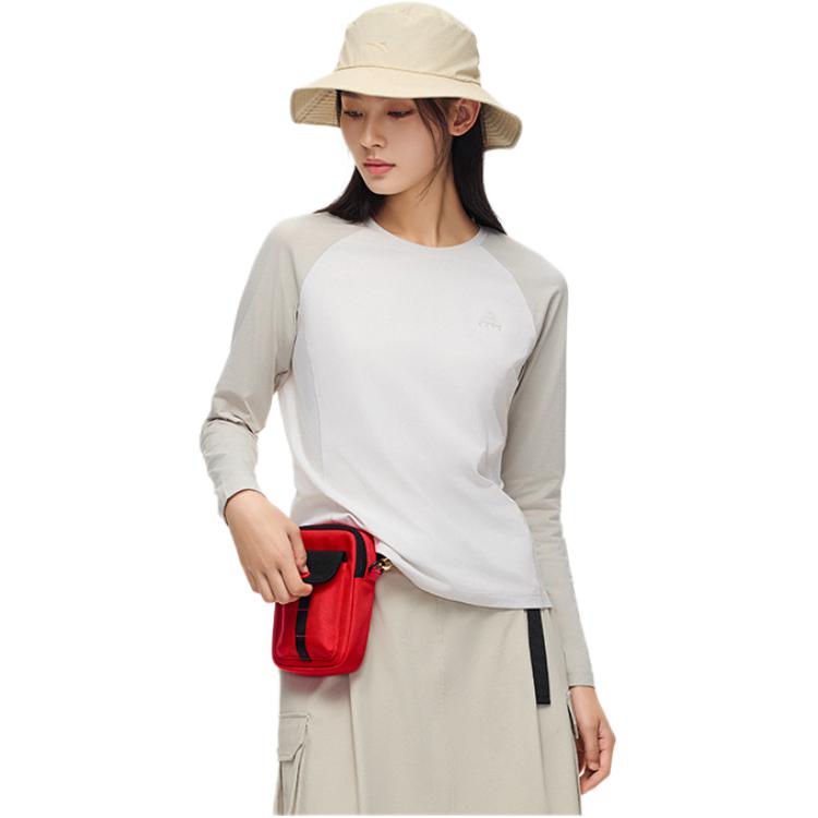 Anta Outdoor Series Color Block Quick-Dry Slim Fit Long Sleeve T-Shirt Women Tops Digital-Mist-Gray Dune-Gray 962516401-1